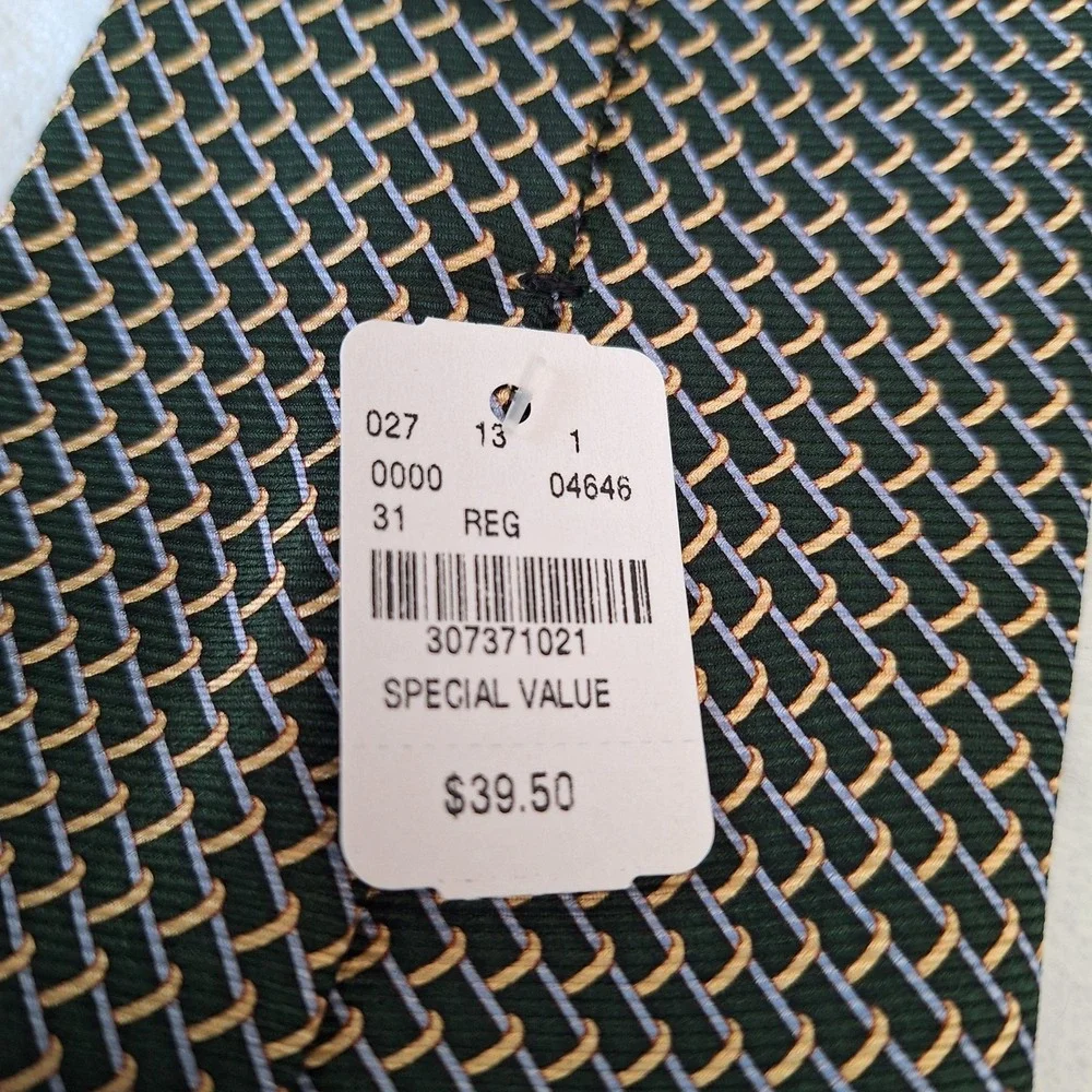 Brooks Brothers 346‎ Green Gold Geometric Tie Preppy Dapper Silk Wedding USA New